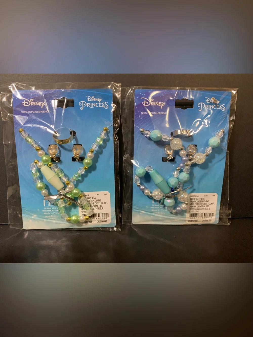 Lot of 2 Disney Claire's Jewelry Sets Cinderella and Princess Tiana NIP